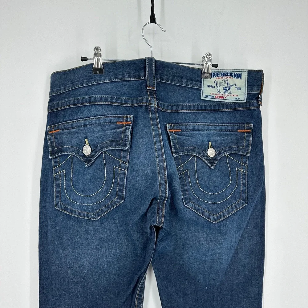 True Religion Mens Skinny Seat Flap Jeans‎ Dark Wash Denim Size 36